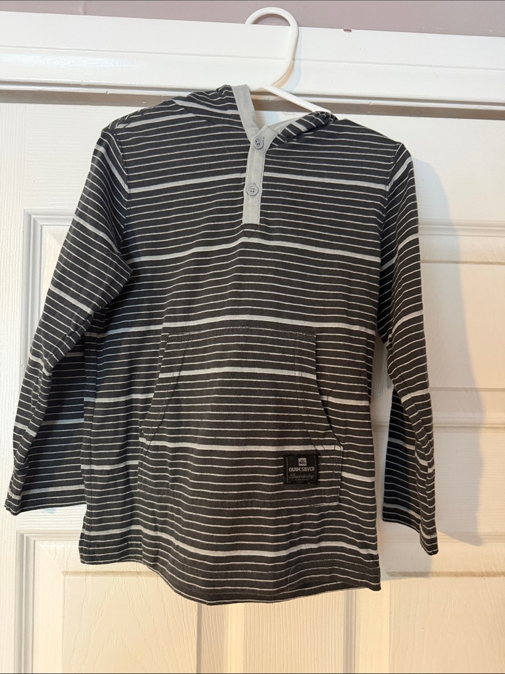 Quiksilver Black & White Striped Kids Hooded Henley